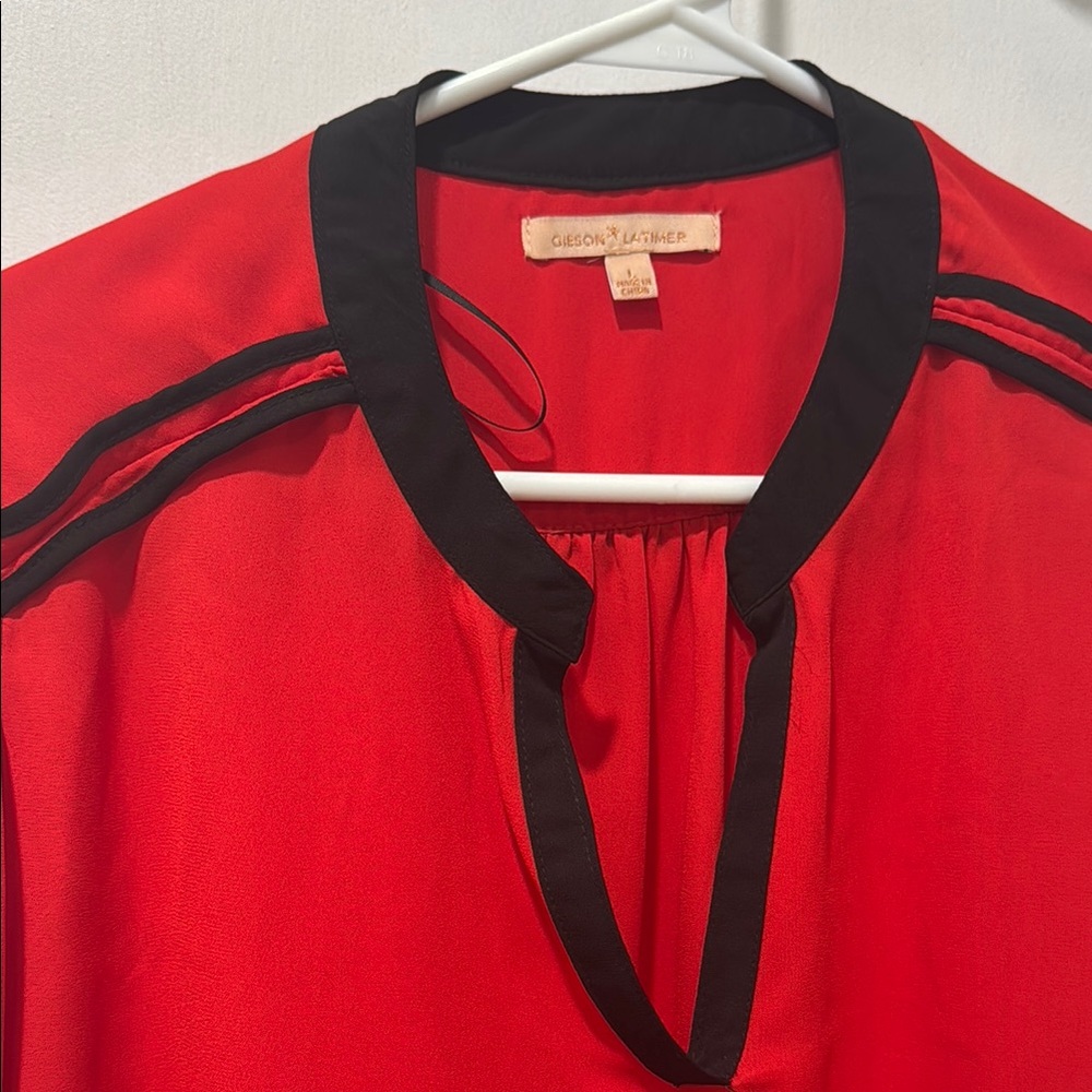 Women's Red Blouse with Black Trim - Picture 3 of 6